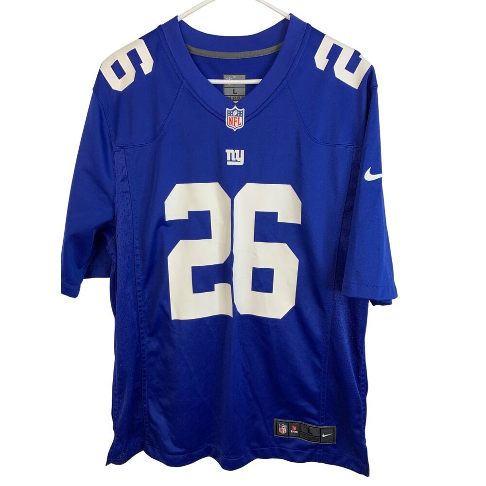 Nike L NFL NY Giants Barkley 26 Jersey Blue/White Polyester EUC 8317